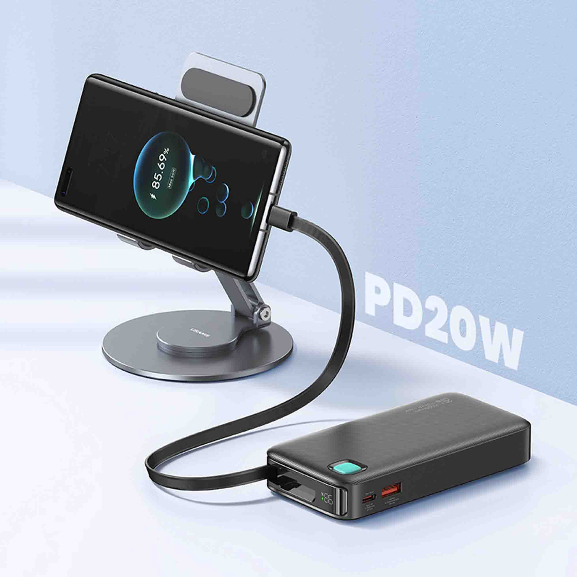 پاوربانک یوسمز مدل US-CD224 ظرفیت 10000 میلی آمپر ساعت به همراه کابل تایپ سی