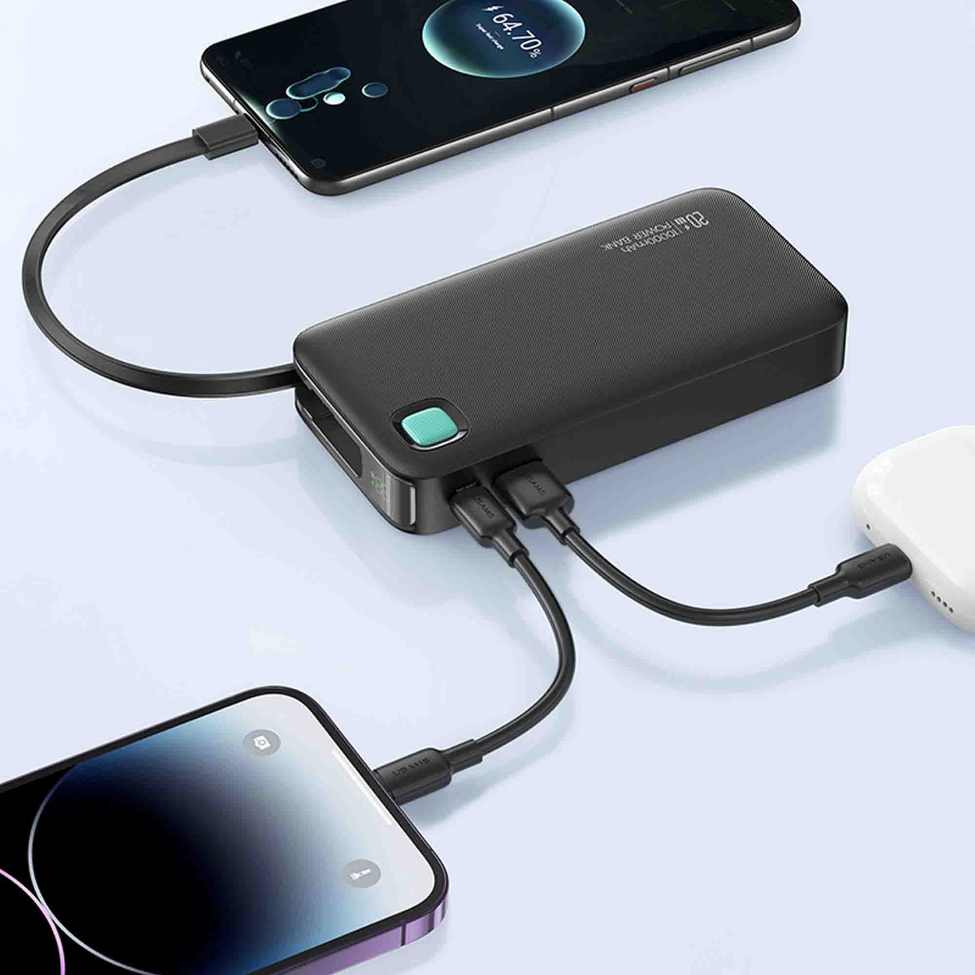 پاوربانک یوسمز مدل US-CD224 ظرفیت 10000 میلی آمپر ساعت به همراه کابل تایپ سی