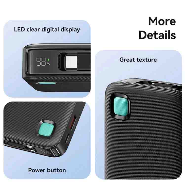 پاوربانک یوسمز مدل US-CD224 ظرفیت 10000 میلی آمپر ساعت به همراه کابل تایپ سی