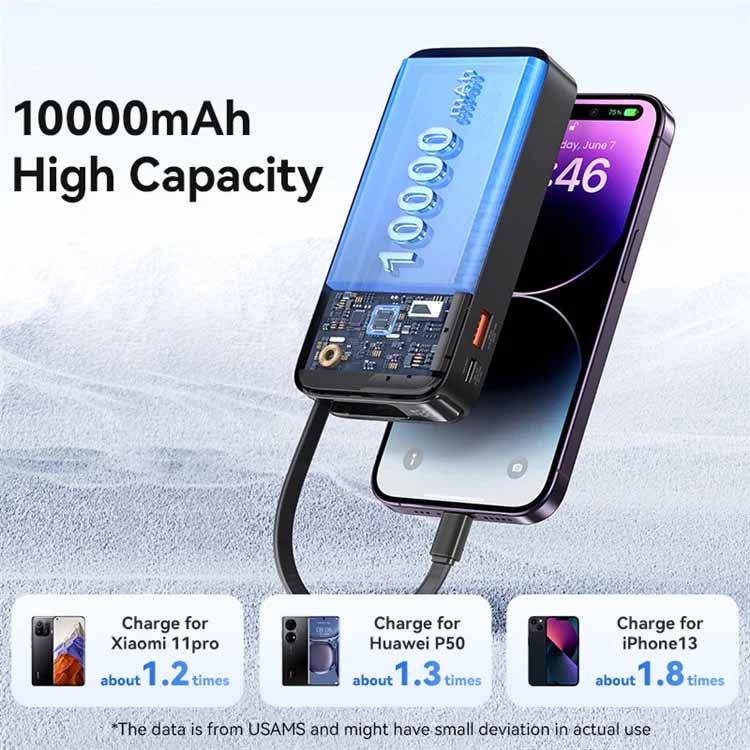 پاوربانک یوسمز مدل US-CD225 ظرفیت 10000 میلی آمپر ساعت به همراه کابل لایتنینگ