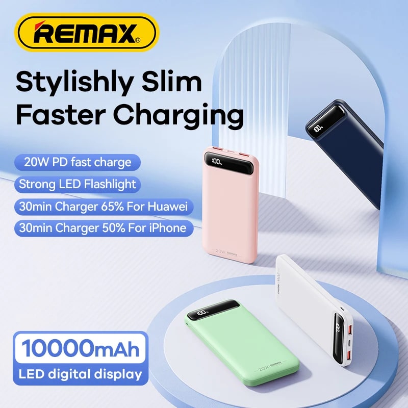 پاوربانک فست شارژ ریمکس مدل RPP-520 PD 20W+QC 22.5W ظرفیت 10000 میلی آمپر