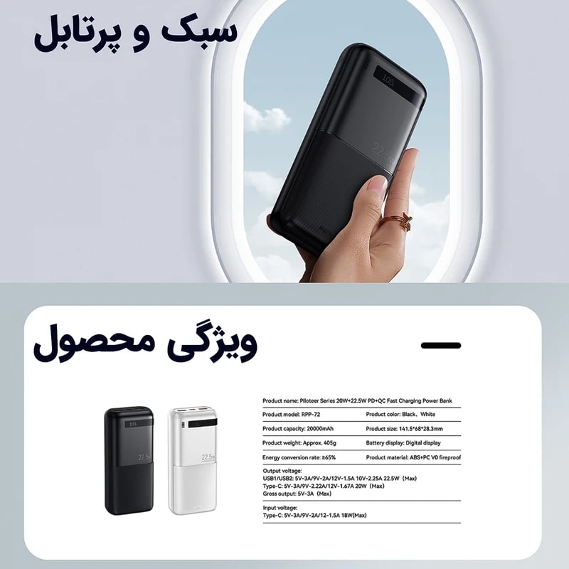 پاوربانک ریمکس مدل RPP-72 22.W ظرفیت 30000 میلی آمپر ساعت