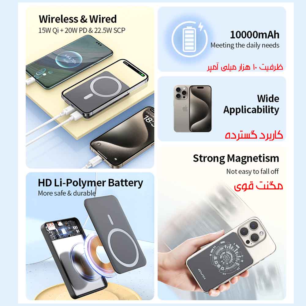 پاوربانک مگ سیف اوی مدل P113K-22.5W ظرفیت 10000 میلی آمپر ساعت