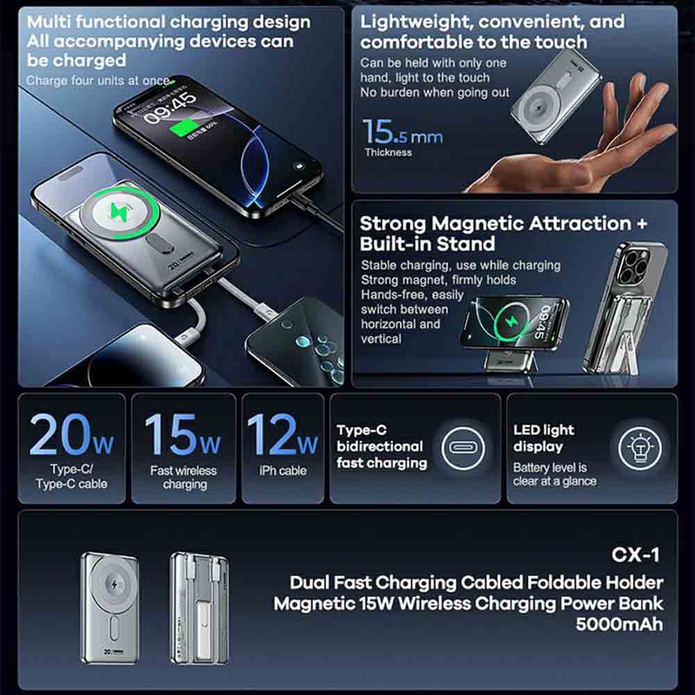 پاور بانک ریمکس مدل مگنتیک وایرلس CX-1