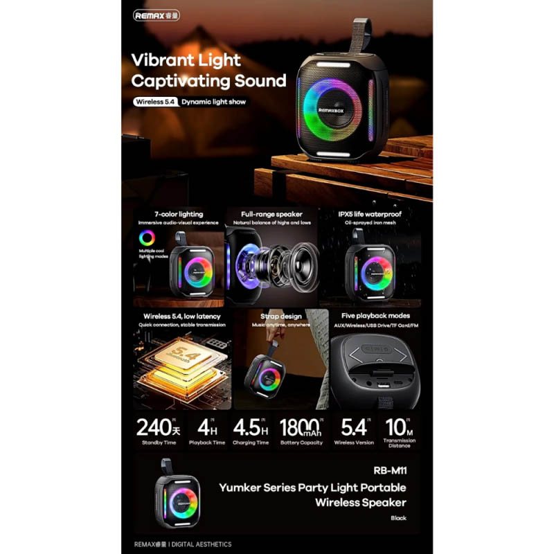 اسپیکر بلوتوثی قابل حمل ریمکس مدل RB-M11 5W Wireless Portable