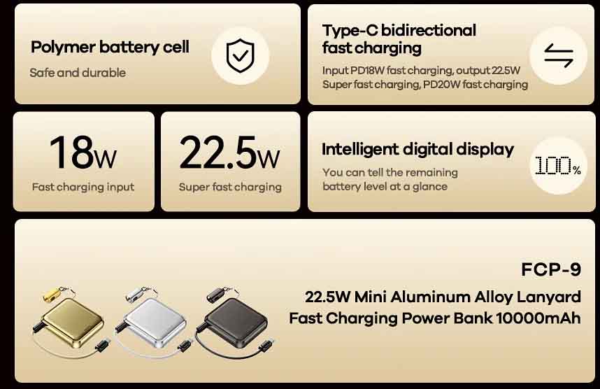 پاوربانک ریمکس مدل FCP-9 22.5W ظرفیت 10000 میلی آمپر ساعت