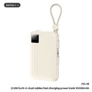 پاوربانک ریمکس مدل FC-13-22.5W ظرفیت 10000 میلی آمپر ساعت به همراه دو کابل متصل Type-C & Lightning